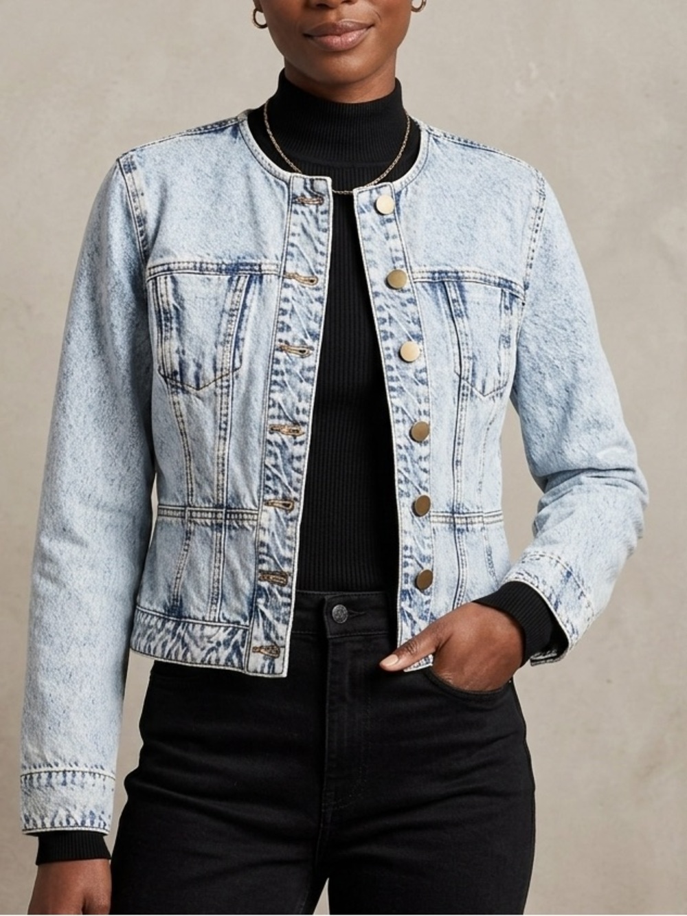 Bagatelle New York Collarless Jean Jacket Acid Wash Vintage Punk 80s size L